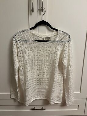 Lucky Brand Openwork Crochet Pullover - White